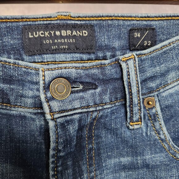 Lucky Brand 121 Slim Straight Jeans Mens 34x32 Blue Denim Stretch Classic Casual - Picture 7 of 16